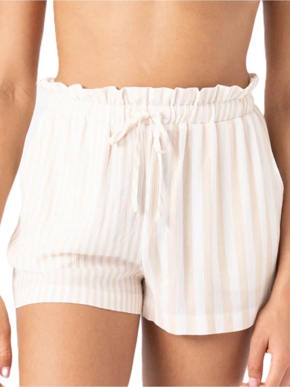 Roxy Stripe Out Cover Up Women's Casual Shorts, New XS Beige White Striped